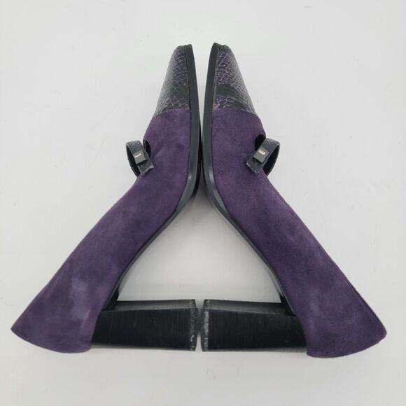 Carlos Falchi Vintage Size 6.5 Purple Suede Leather high Heels Retro Square Toe - Picture 3 of 9